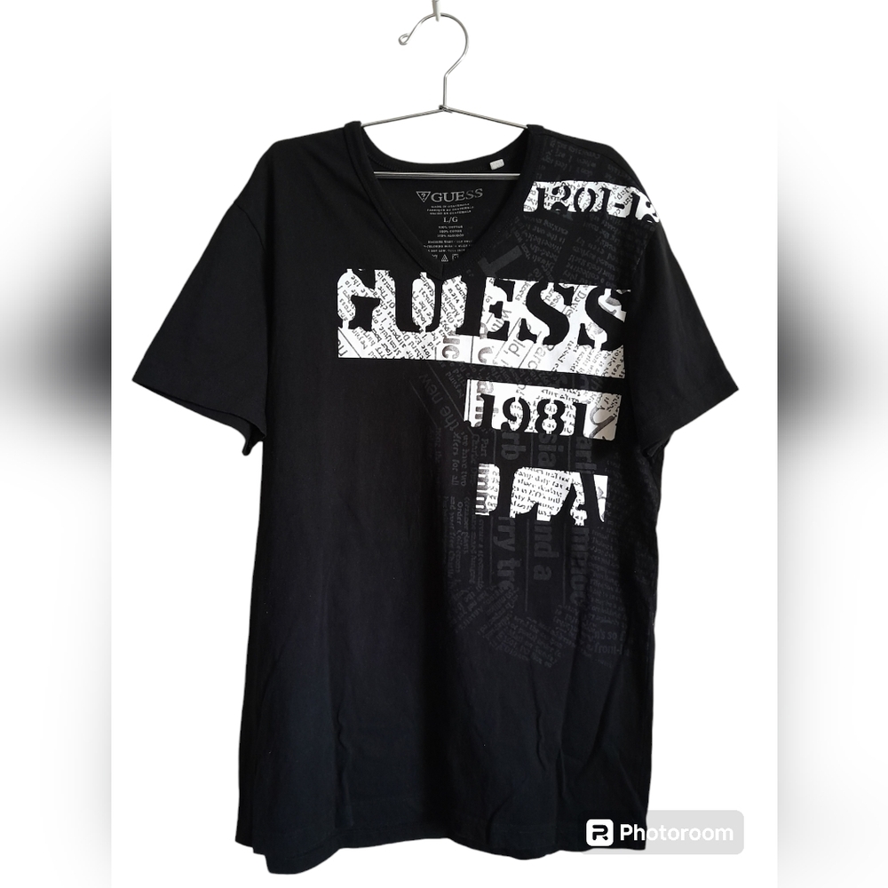 Guess Men's Black V-neck T-shirt
